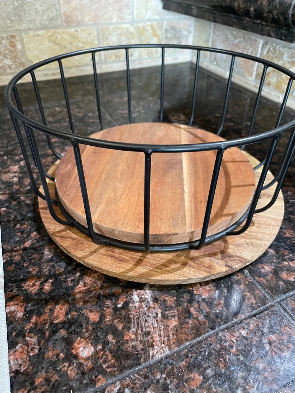 Hobby Lobby Black Metal and Natural Wood Two-Tier Stand